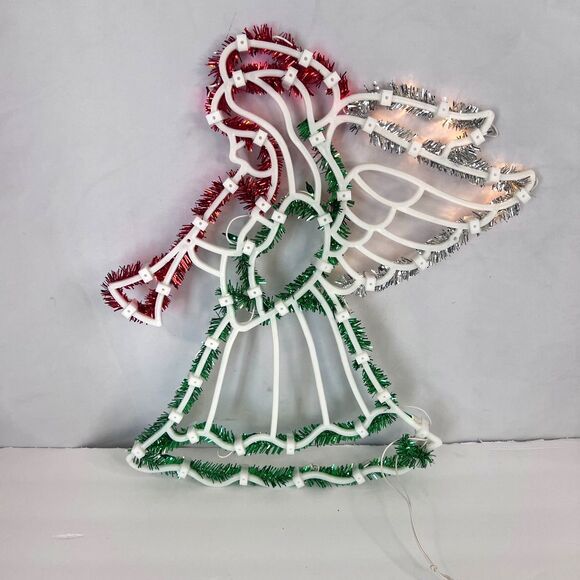Ornamental Christmas Light Up Silhouette Trumpet Angel Holiday Plug-In Window - Picture 1 of 12